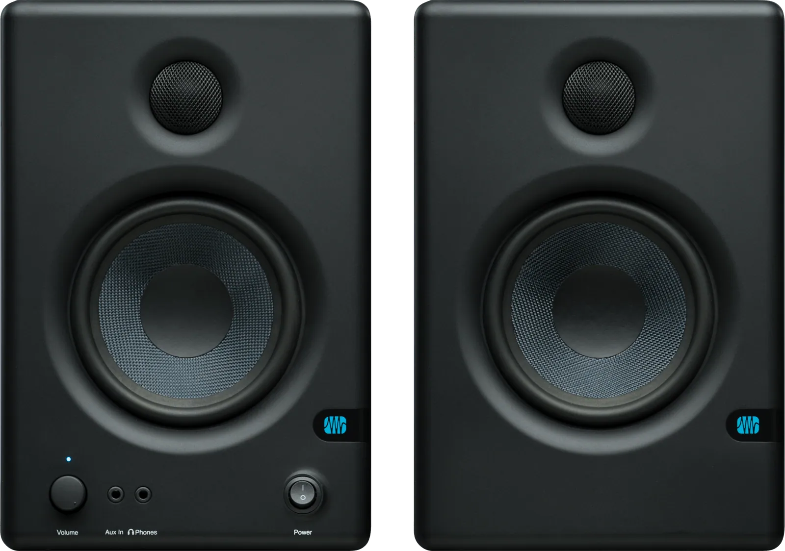 A pair of PreSonus Eris E4.5 monitors from the front