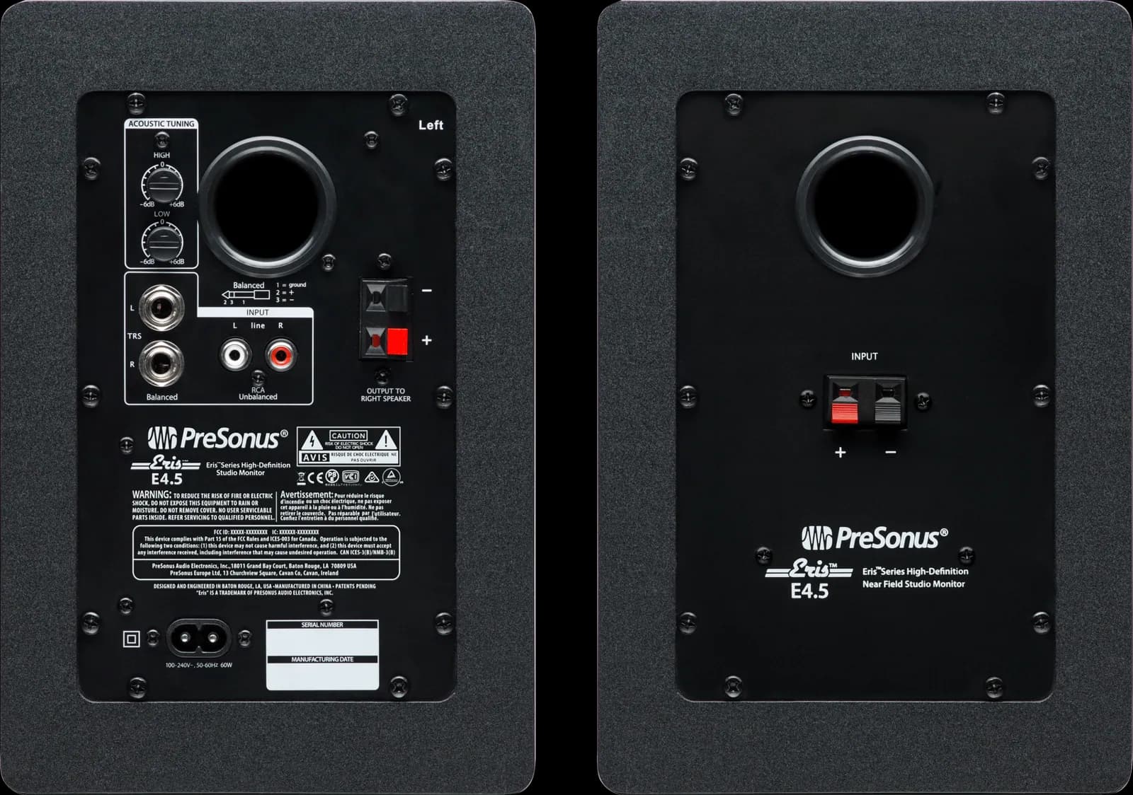 Rear panels of the PreSonus Eris E4.5 pair