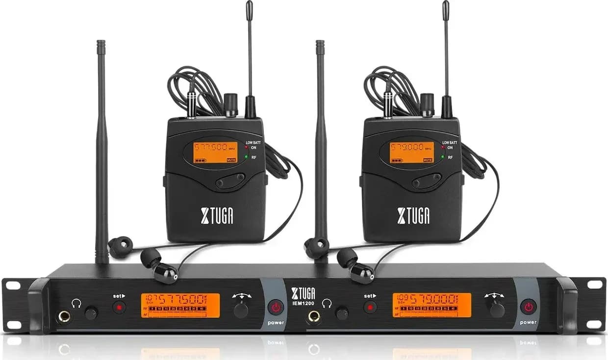 XTUGA IEM1200 transmitter with two bodypack receivers and earphones