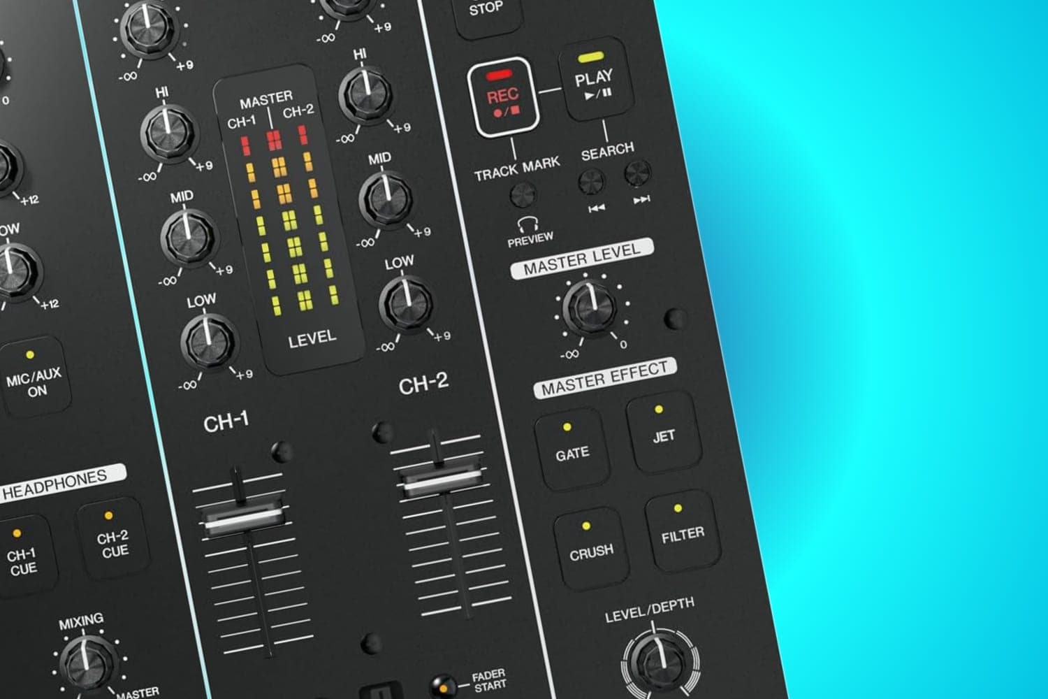 Der DJM-350 bietet einen Flagship-Crossfader zum Entry-Level-Preis
