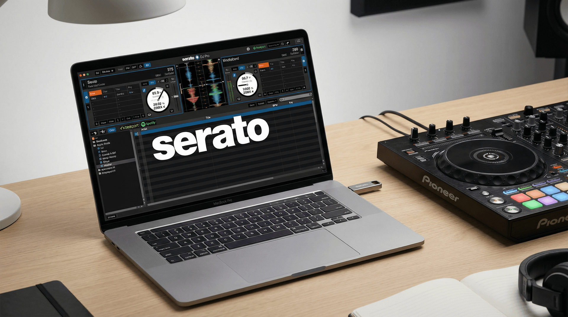 Serato DJ Pro software interface on laptop screen showing crate management and metadata fields