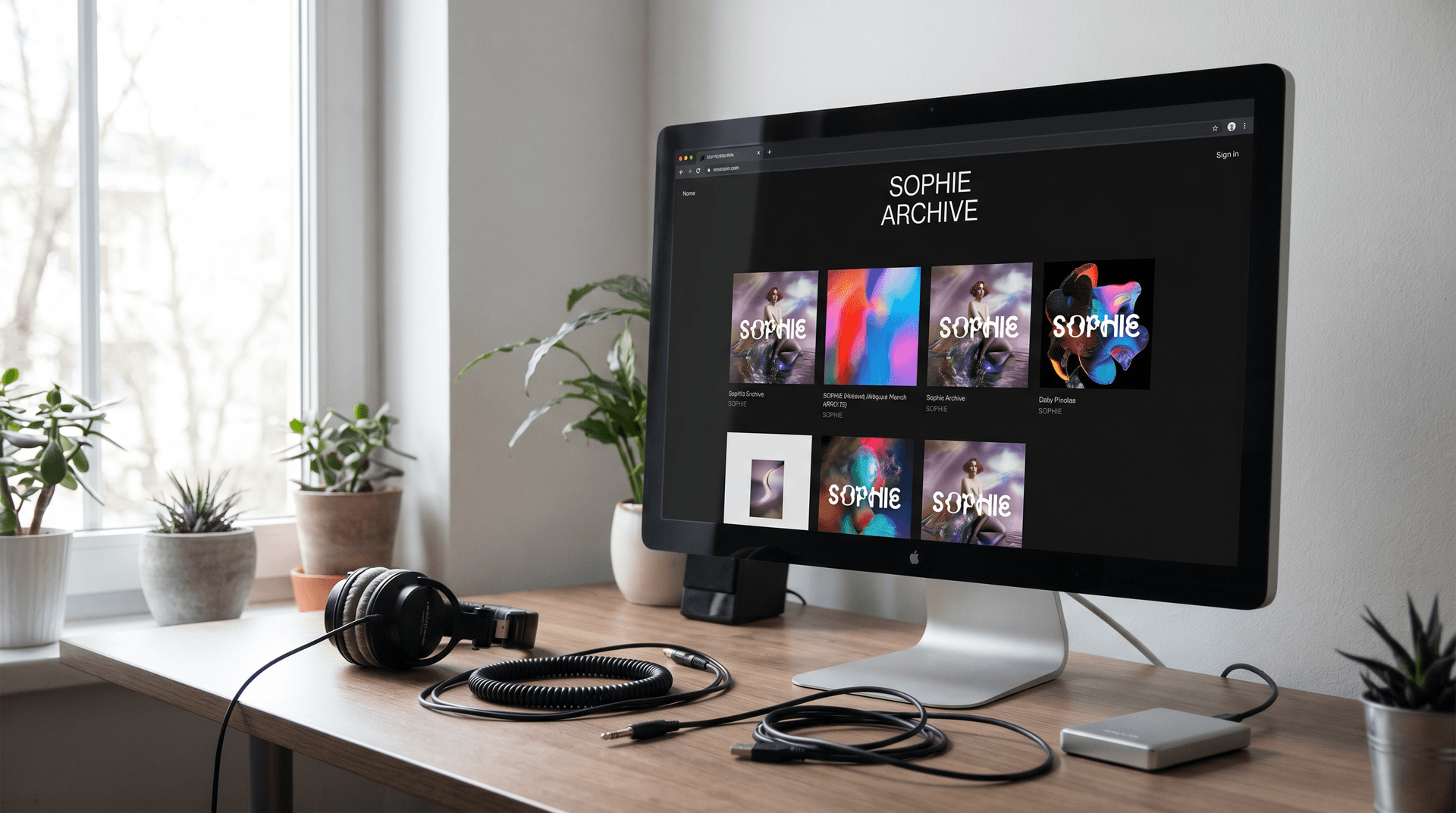 Digital archive interface displaying SOPHIE's discography and live performance documentation