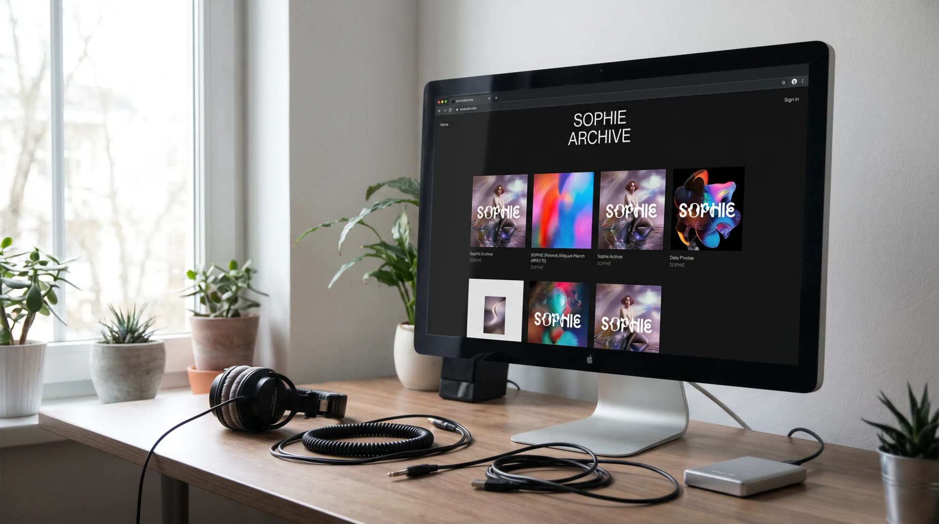 Digital archive interface displaying SOPHIE's discography and live performance documentation