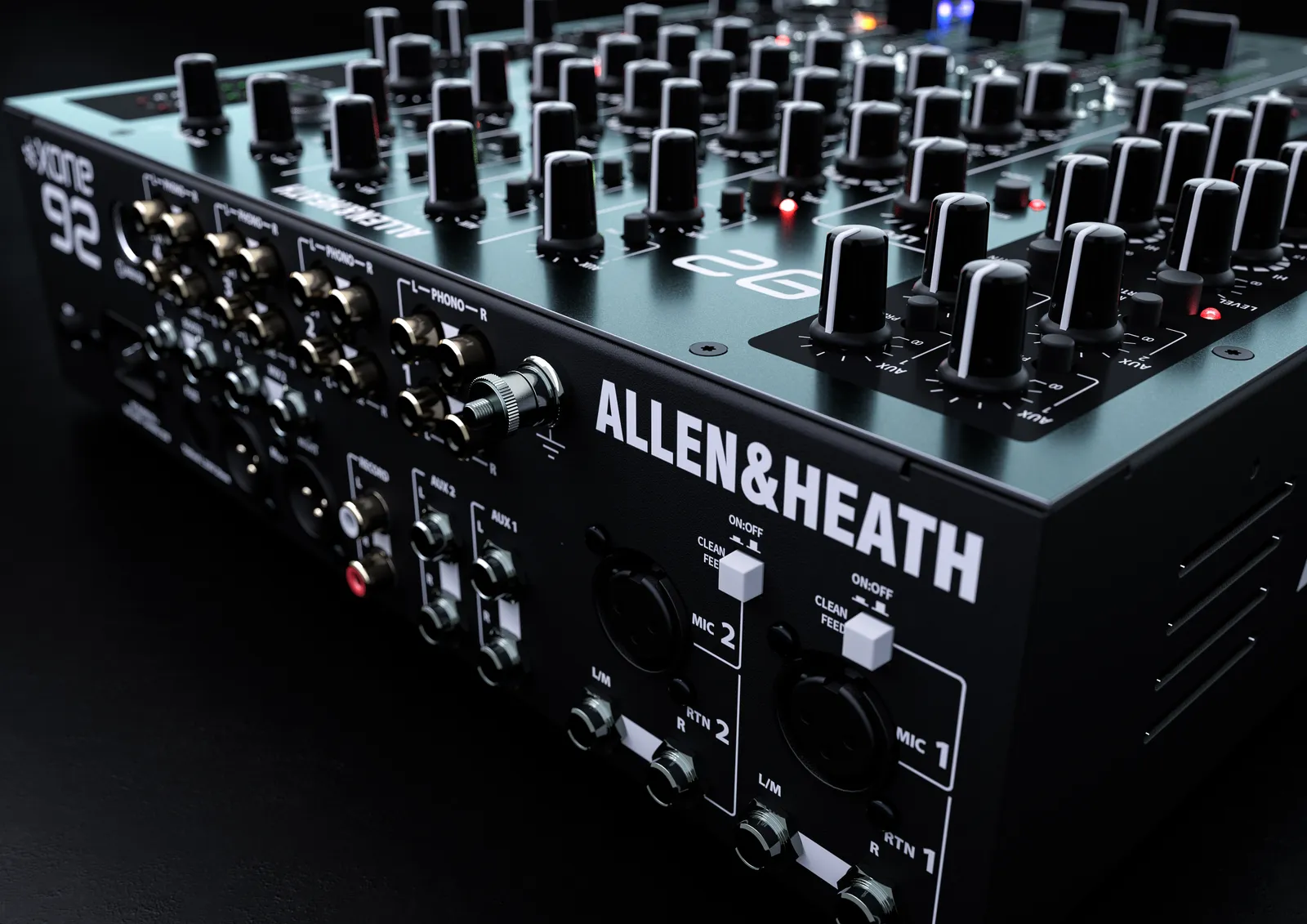 Rear panel of the Allen & Heath Xone:92 with its phono, mic and return sockets