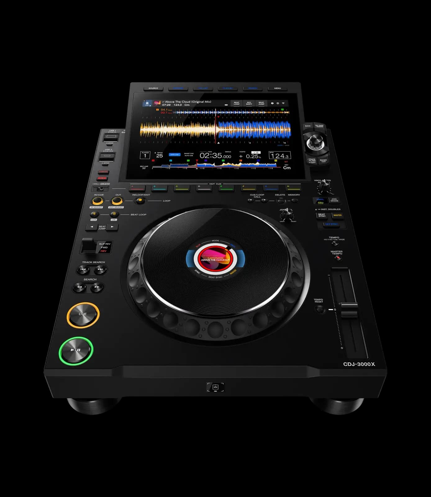 AlphaTheta CDJ-3000X from the front, slightly raised