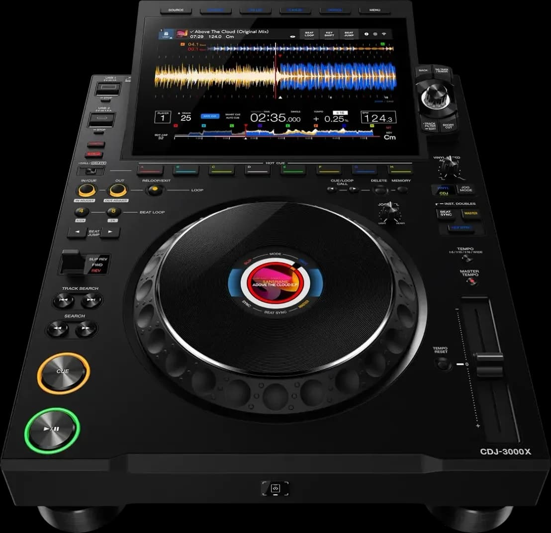 AlphaTheta CDJ-3000X from the front, slightly raised