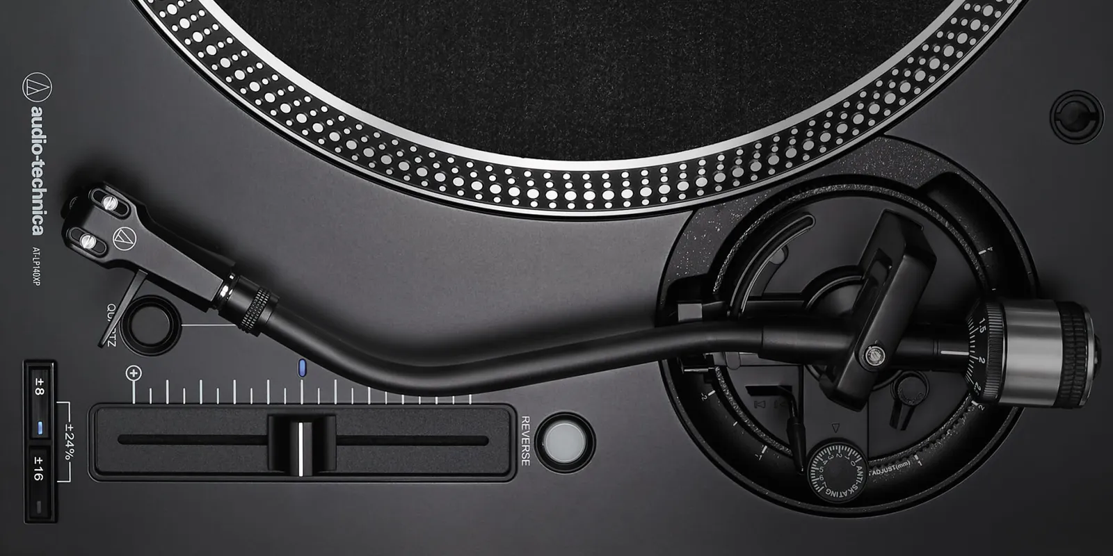 Audio-Technica AT-LP140XP tonearm and pitch slider from above