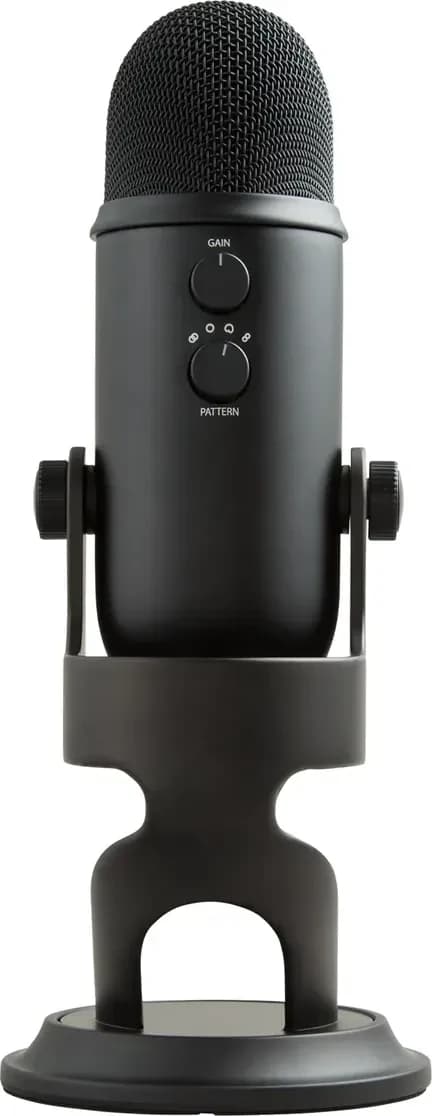 The back of the Logitech Yeti, with the pattern and gain knobs