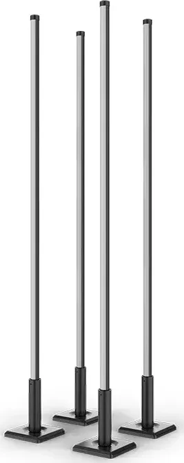 Four Chauvet DJ Freedom Flex Stick X4 sticks on their bases, unlit