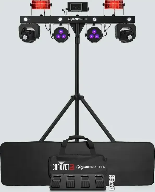 Chauvet DJ GigBAR Move + ILS with its carry bag, footswitch and remote