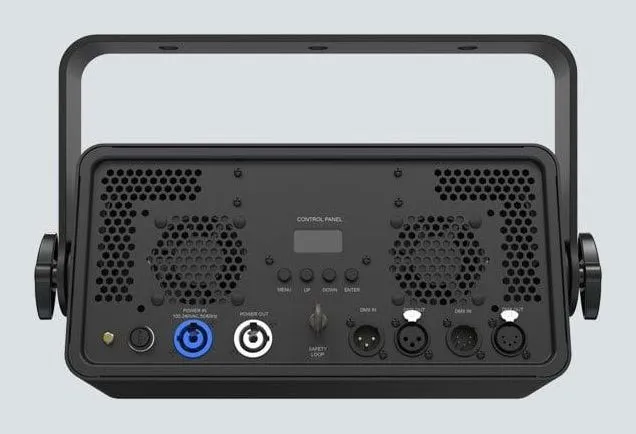 Back panel of the Chauvet DJ Shocker 2 with powerCON and DMX connectors
