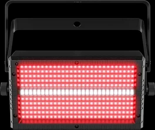 Chauvet DJ Shocker FX lit, with its RGB sections in red and its white sections on