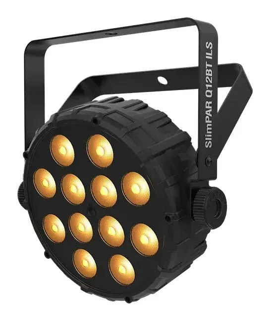 Chauvet DJ SlimPAR Q12BT ILS at an angle with its LEDs lit