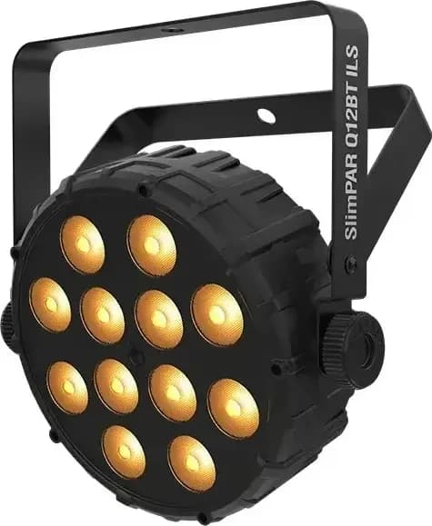 Chauvet DJ SlimPAR Q12BT ILS at an angle with its LEDs lit
