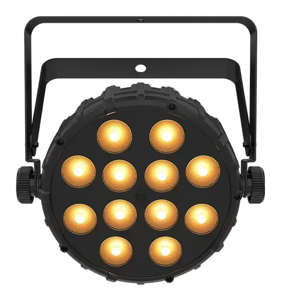 Chauvet DJ SlimPAR Q12BT ILS from the front with its LEDs lit