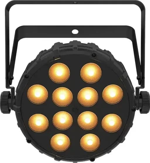 Chauvet DJ SlimPAR Q12BT ILS from the front with its LEDs lit