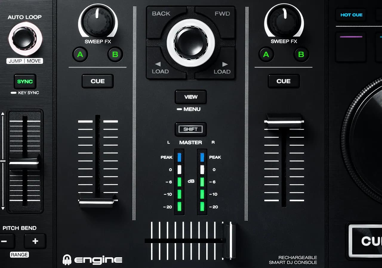 Mixer section of the Denon DJ Prime Go