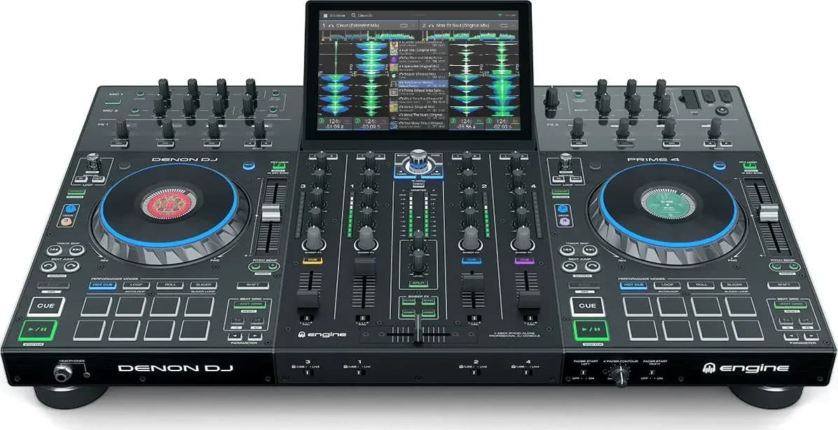 Denon DJ PRIME 4 from the front, screen raised