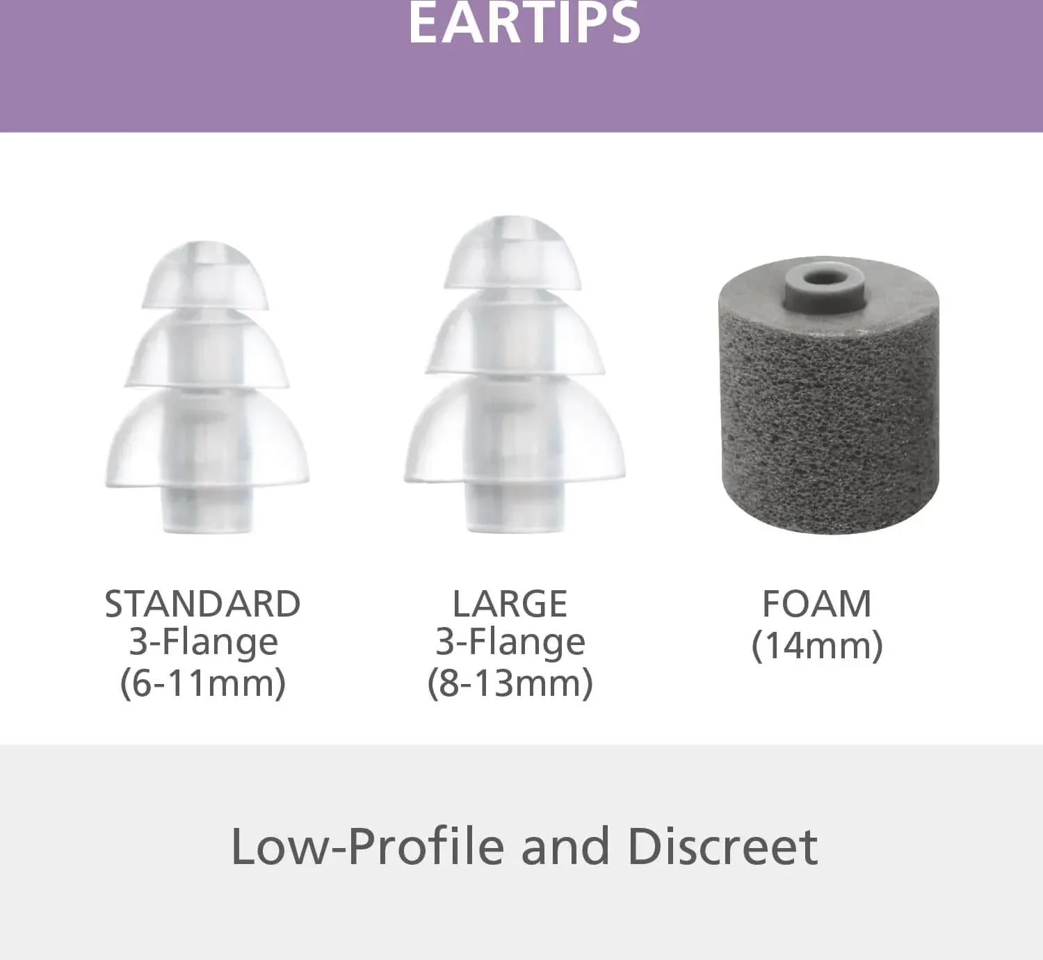 The three ER20XS ear tips: standard and large triple-flange and foam