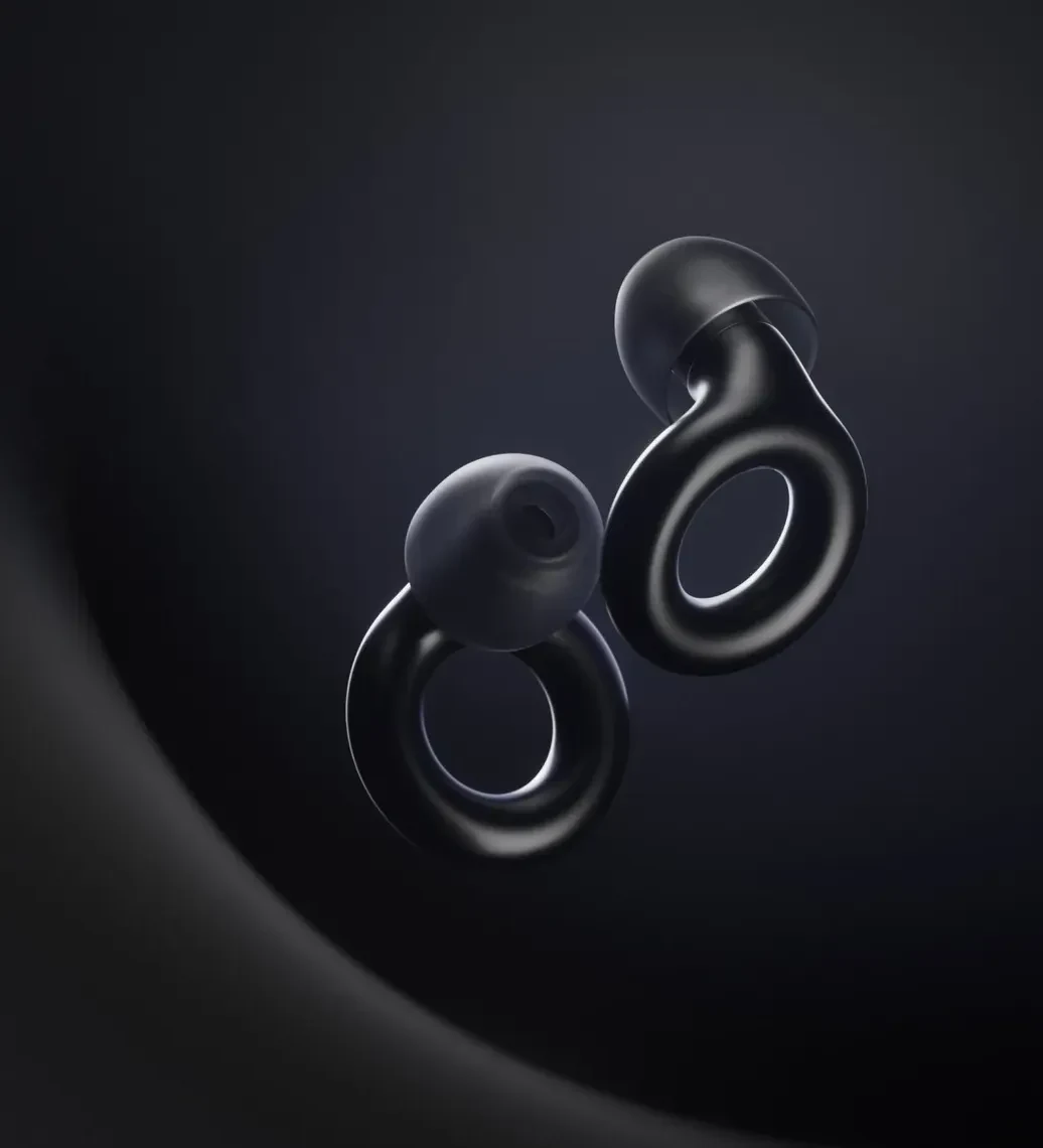 A pair of black Loop Experience 2 earplugs