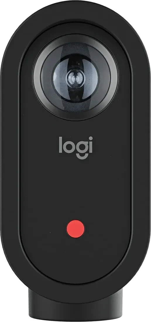 Logitech Mevo Start camera from the front, showing the lens and tally light