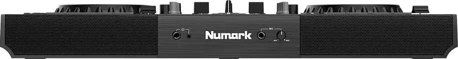 Front of the Numark Mixstream Pro+ with its speaker grilles, headphone and mic jacks