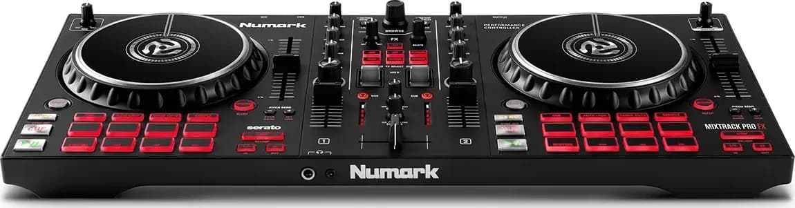 Numark Mixtrack Pro FX from the front, slightly raised