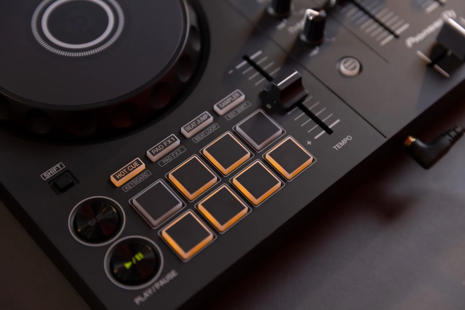 Performance pads and tempo fader on the Pioneer DJ DDJ-FLX4
