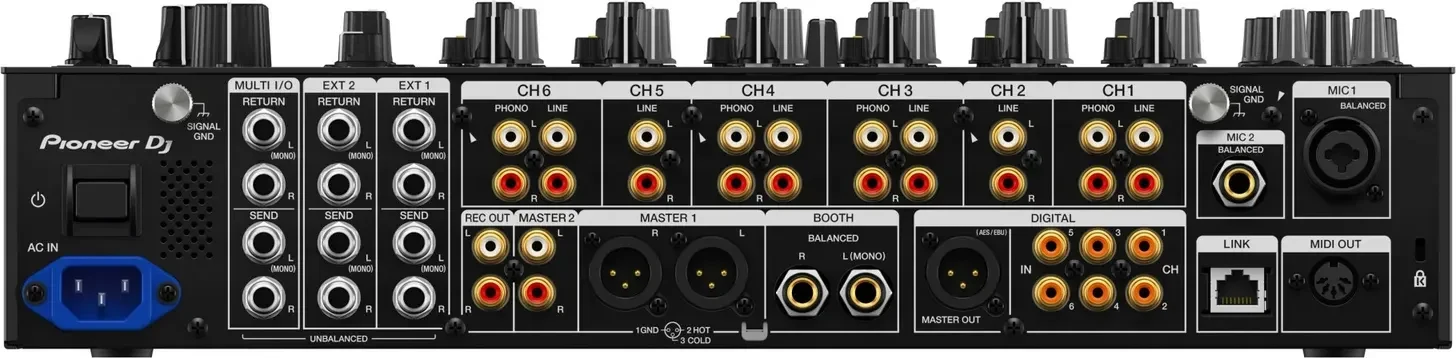 Rear panel of the Pioneer DJ DJM-V10