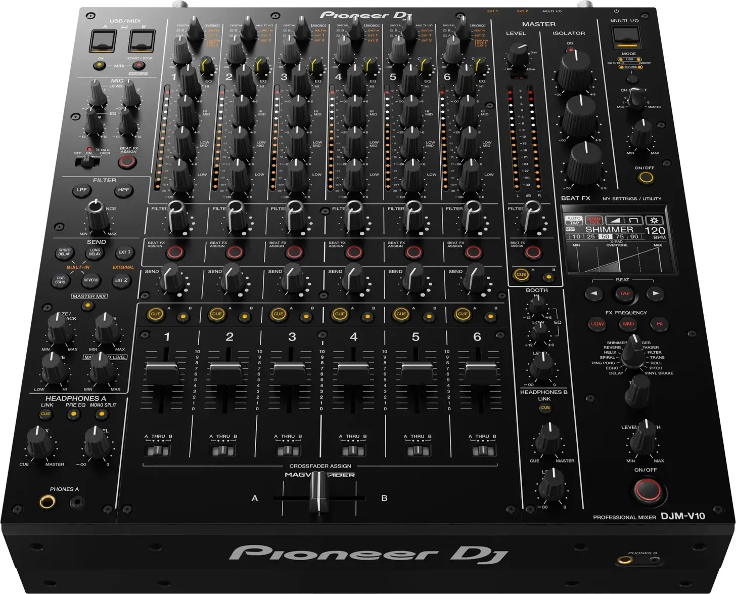 Pioneer DJ DJM-V10 from the front at an angle