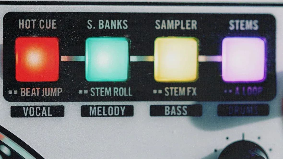 Secondary pad mode buttons for Hot Cue, Scratch Banks, Sampler and Stems on the Rane ONE MKII