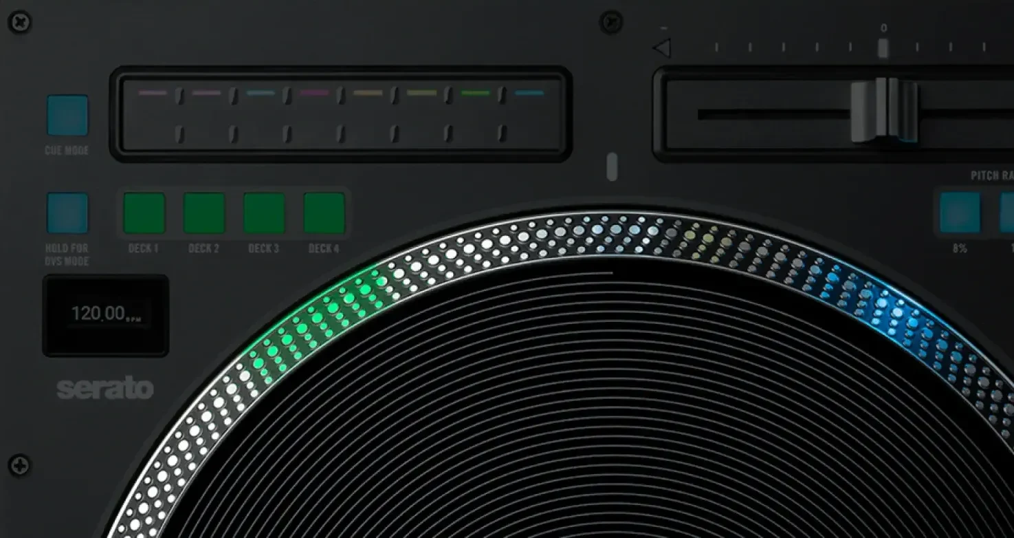 OLED screen, touch strip and pitch fader on the Rane Twelve MKII