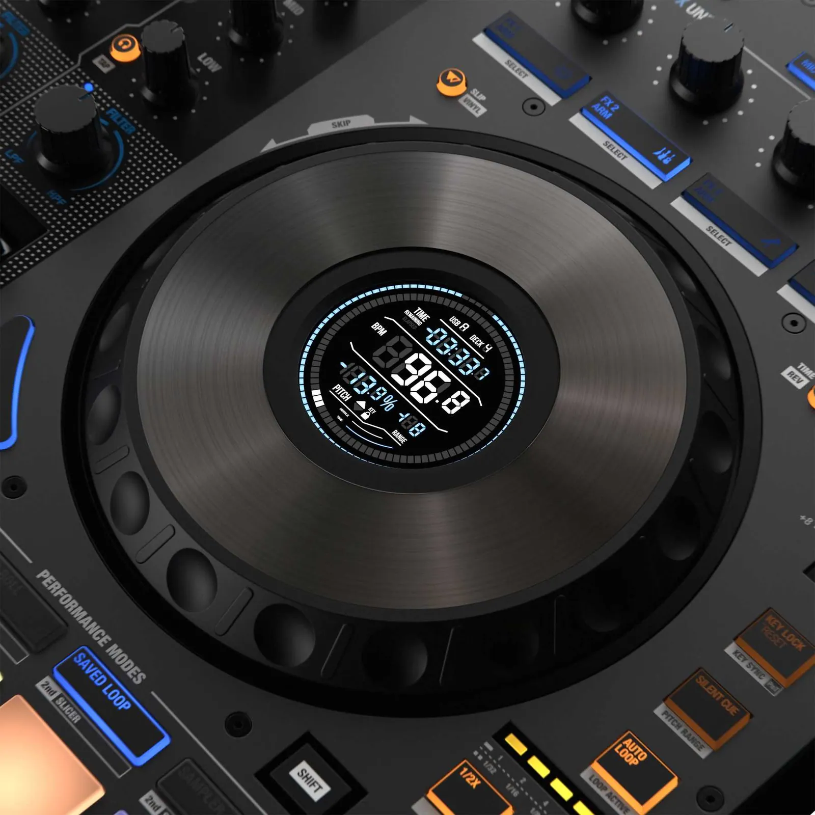 Jog wheel with centre display on the Reloop Mixon 8 Pro