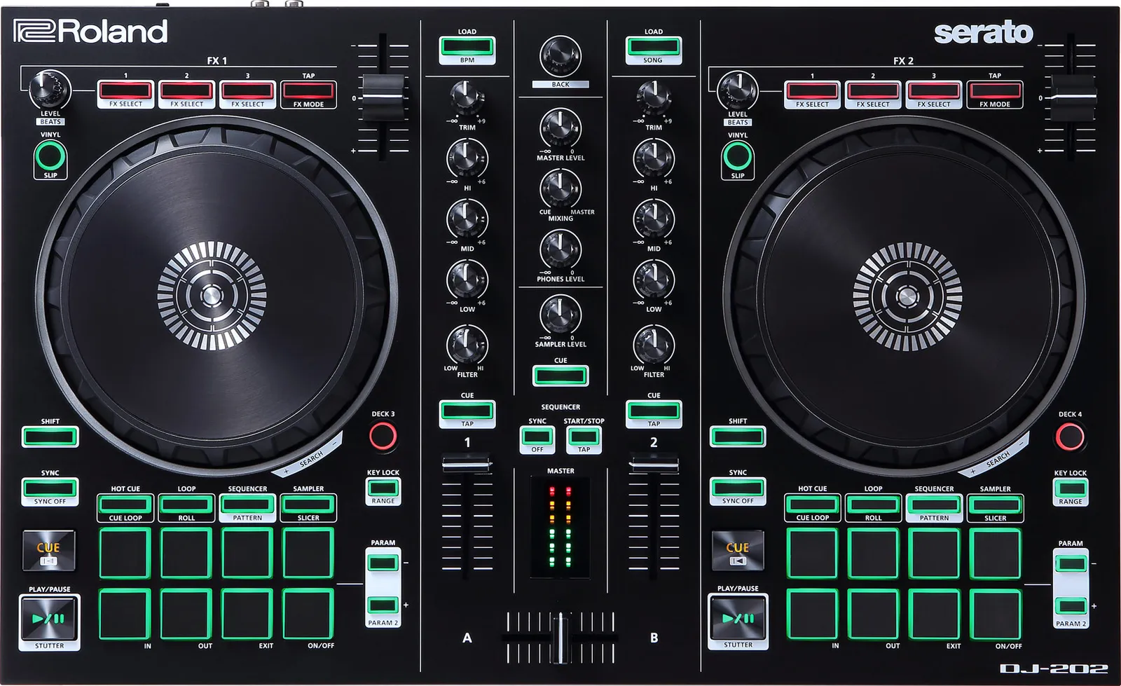 Roland DJ-202 DJ controller, top-down view