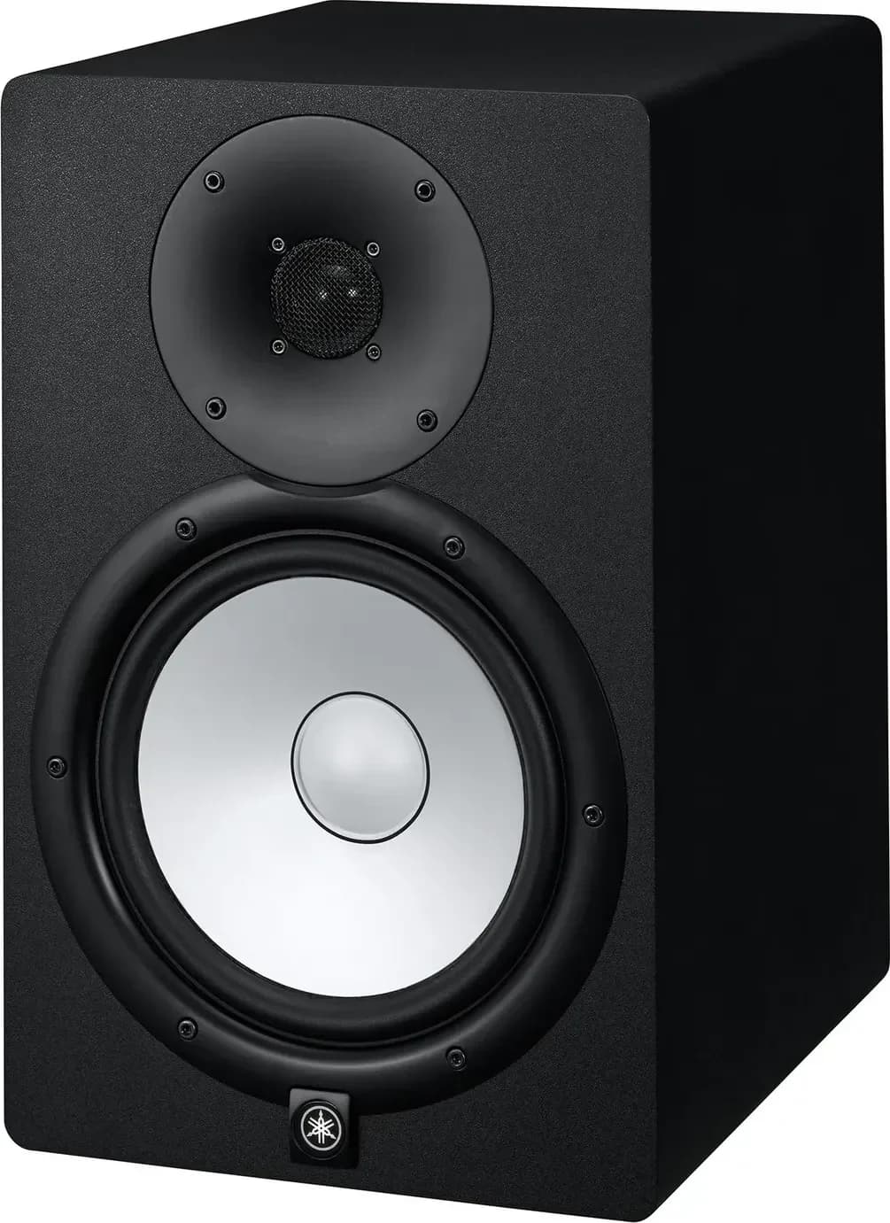 Yamaha HS8 studio monitor in black, front three-quarter view