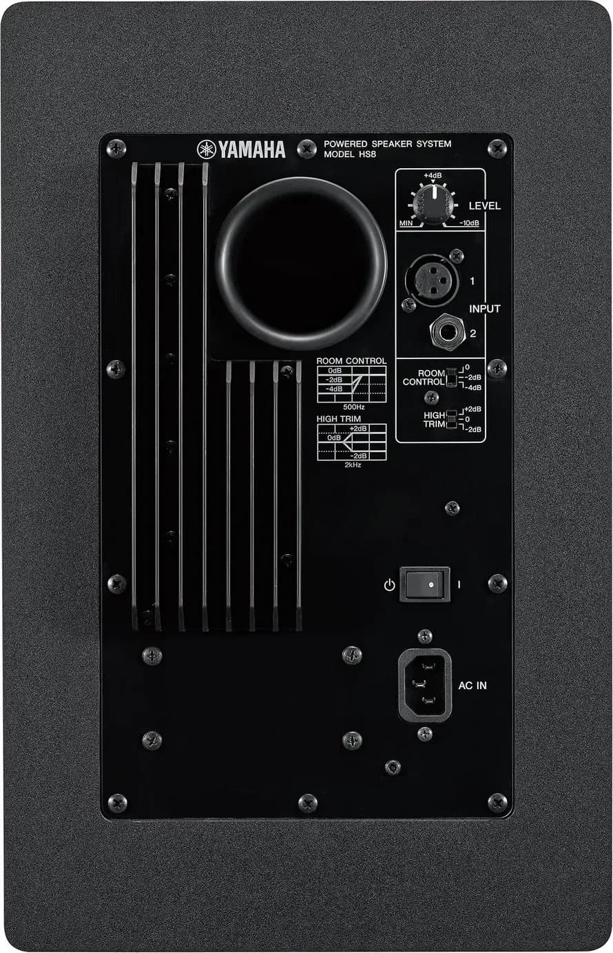Yamaha HS8 rear panel with XLR and TRS inputs and room control switches