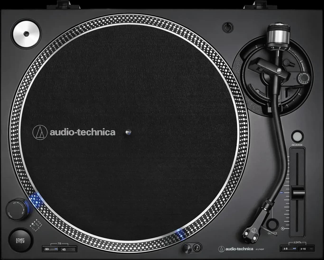 Audio-Technica AT-LP140XP turntable, top-down view without dust cover