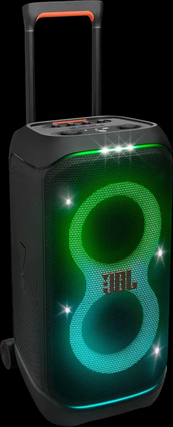 JBL PartyBox Stage 320 with its telescopic handle extended