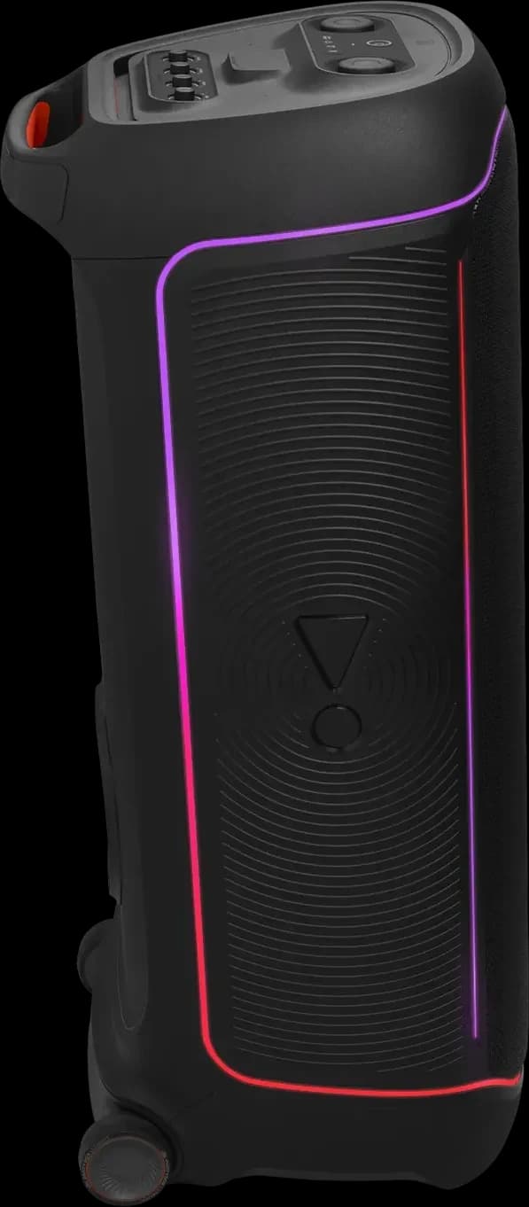 JBL PartyBox Ultimate from the side, showing the wheels and handle