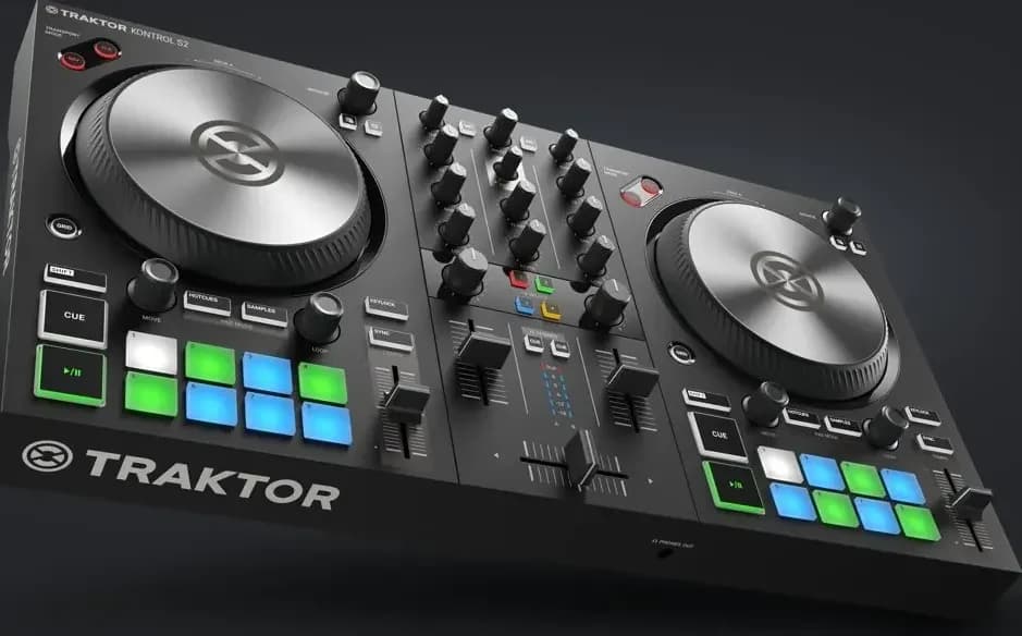 Native Instruments Traktor Kontrol S2 MK3 at an angle from the front