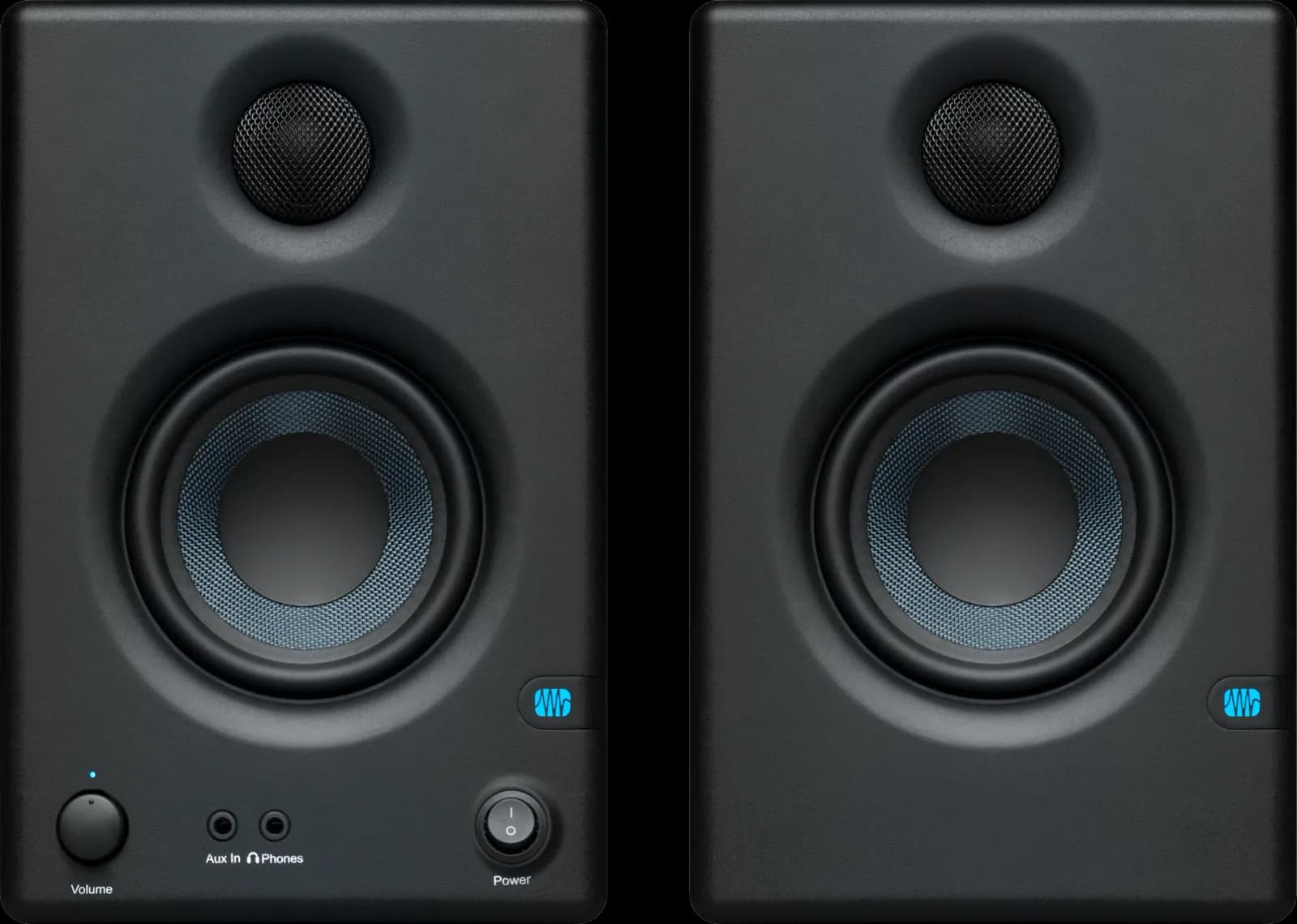 A pair of PreSonus Eris E3.5 monitors from the front