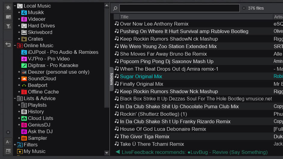 virtual DJ track listing function