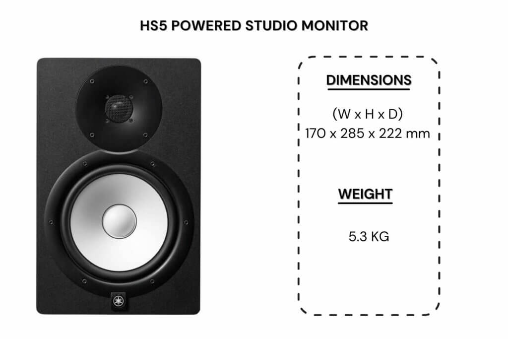 yamaha hs5 pair dimensions and weight specs