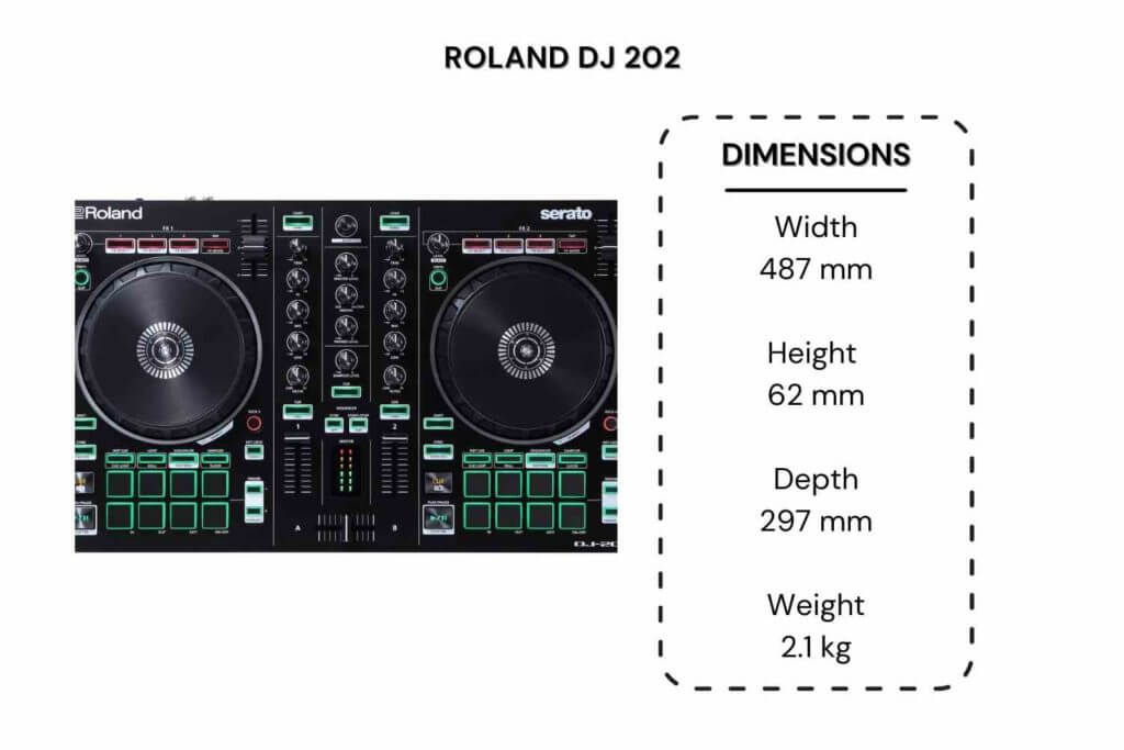 roland dj 202 controller dimensions