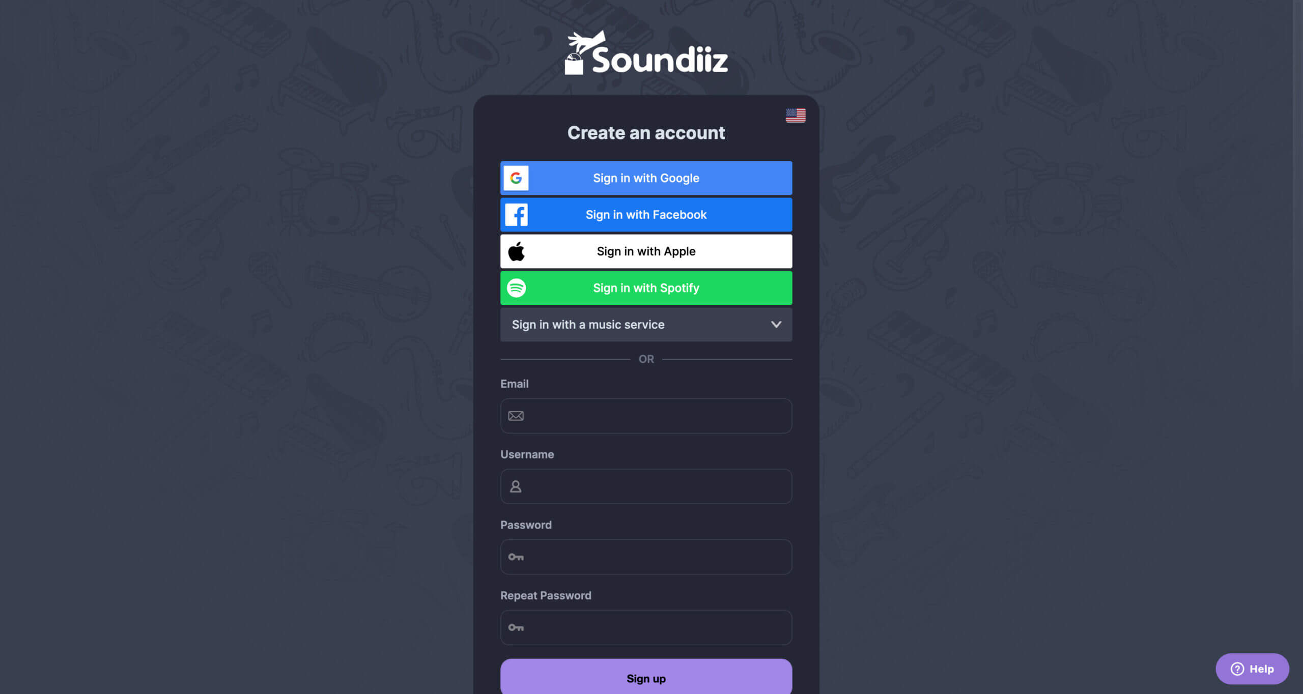 Soundiiz registration screen scaled